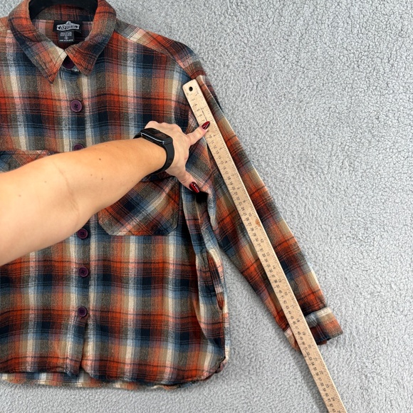 Angie Plaid Flannel Button-Down Shirt Women’s Small Rust Navy Tan Cotton Pockets - Picture 2 of 10